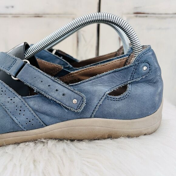 Earth Rapid Teddy Blue Suede Leather Strappy Boho Natural Loafers Shoes Size 10M - Picture 3 of 8